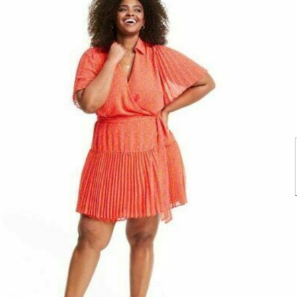 ALEXIS for Target Orange & Pink Floral Flutter Sleeve Wrap Dress - Size 2X - NEW
